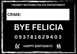 Novelty Mugshot Crime Card - Bye Felicia