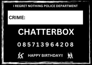 Novelty Mugshot Crime Card - Chatterbox