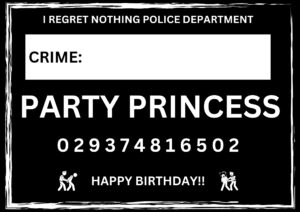Novelty Mugshot Crime Card - Party Princess
